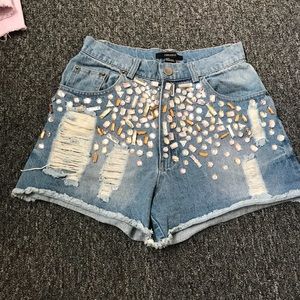 Forever 21 High Rise Bedazzled Denim Shorts - S